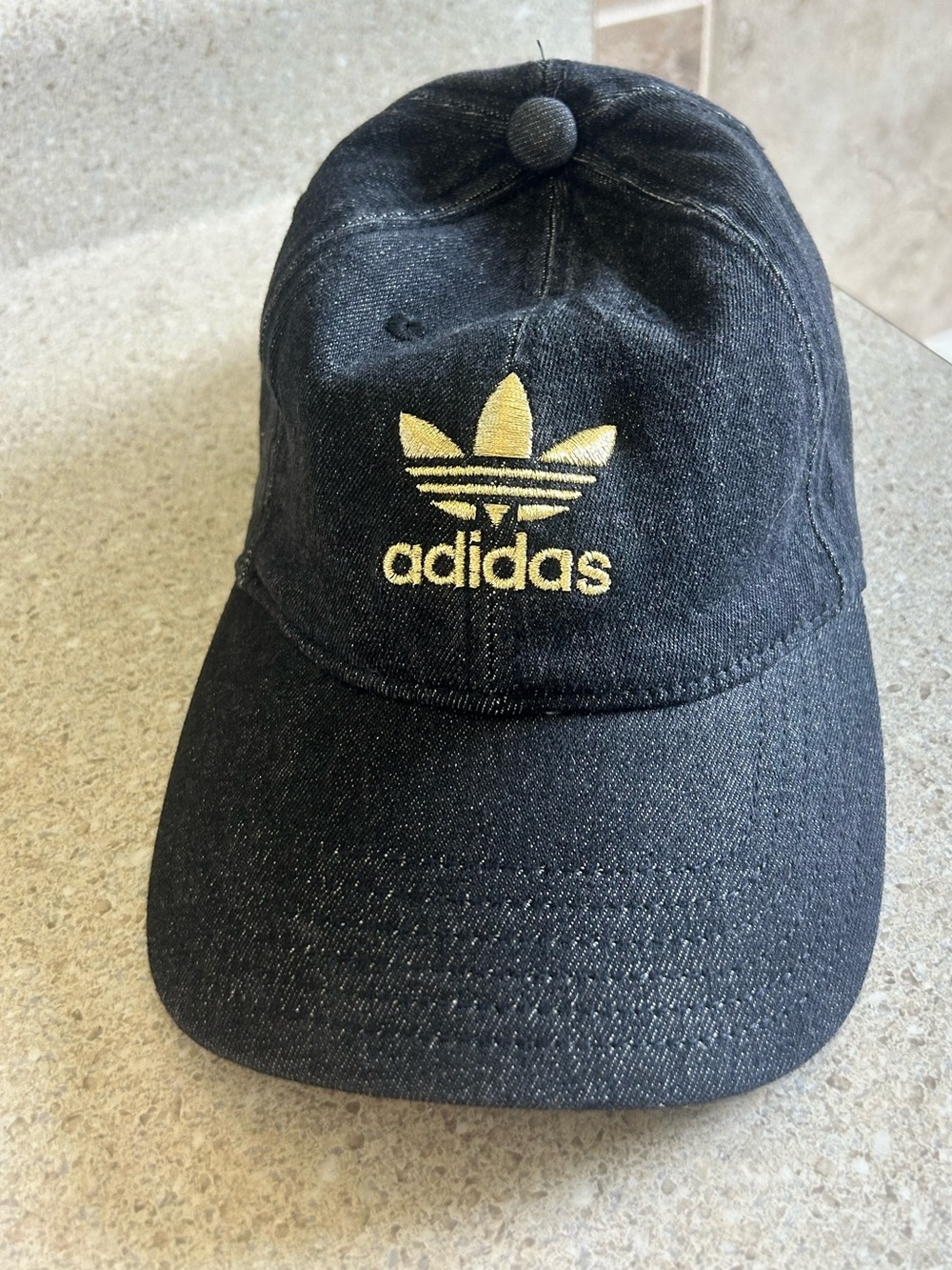 adidas Black Denim Cap with Gold Trefoil